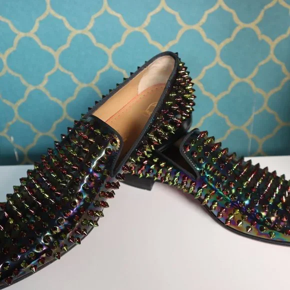 Christian Louboutin Dandelion Spikes Flat Black-Multi Patent Leather 9. - Picture 3 of 3